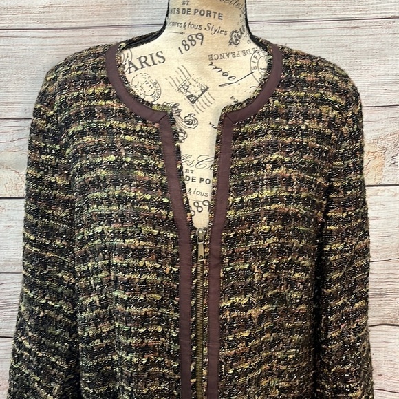 Lafayette 148 Blazer Tweed Front Zipper Brown Size 16 - Picture 2 of 12